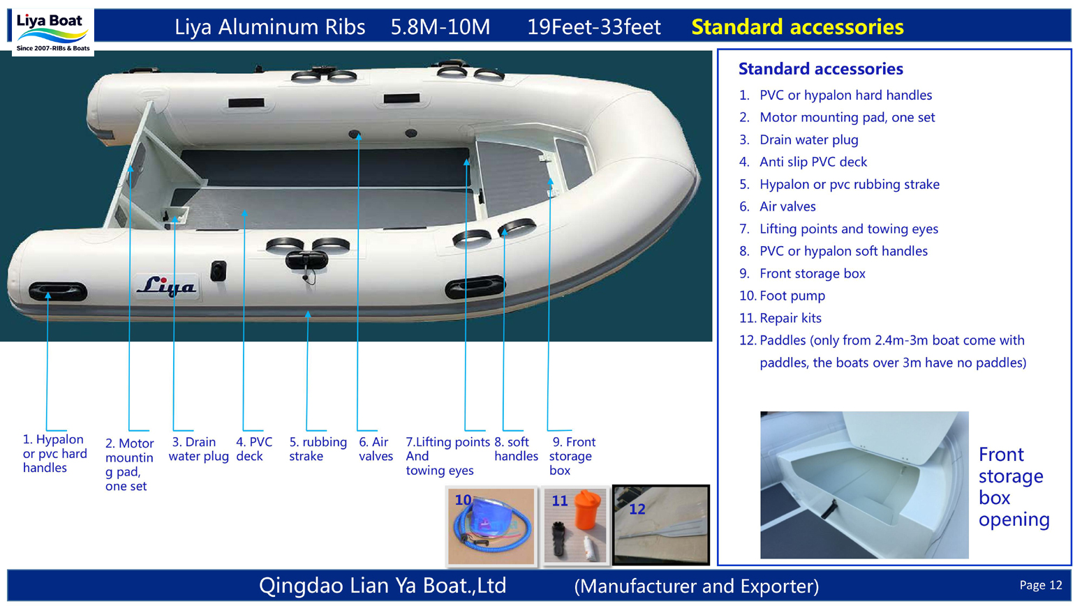 Accessoires standard Liya aluminium RIB 5,8-10m