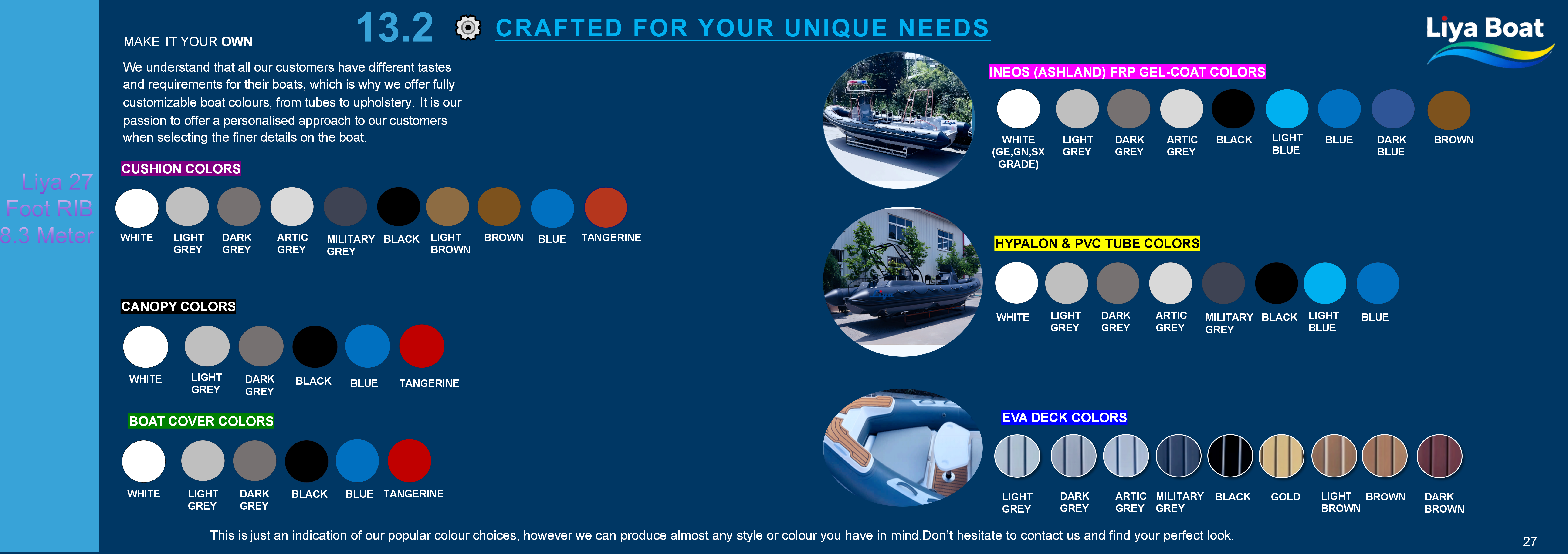 Liya 27 Foot Work RIB Boat HYPALON & PVC,EVA DECK COLORS Bateau RIB de travail Liya de 27 pieds avec options de couleur de pont Hypalon PVC et EVA