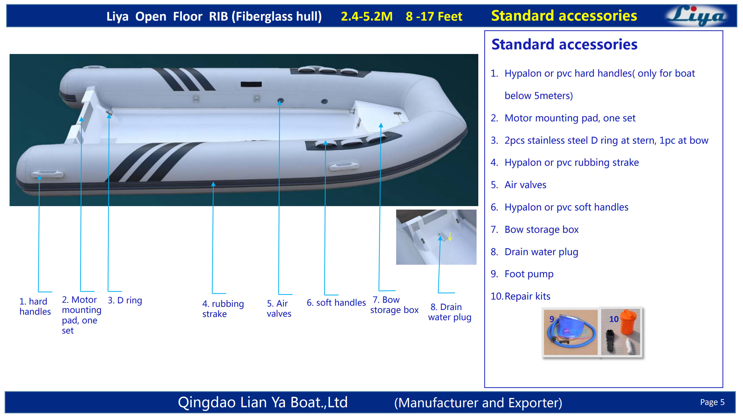 fond en fibre de verre RIB Accessoires standards 