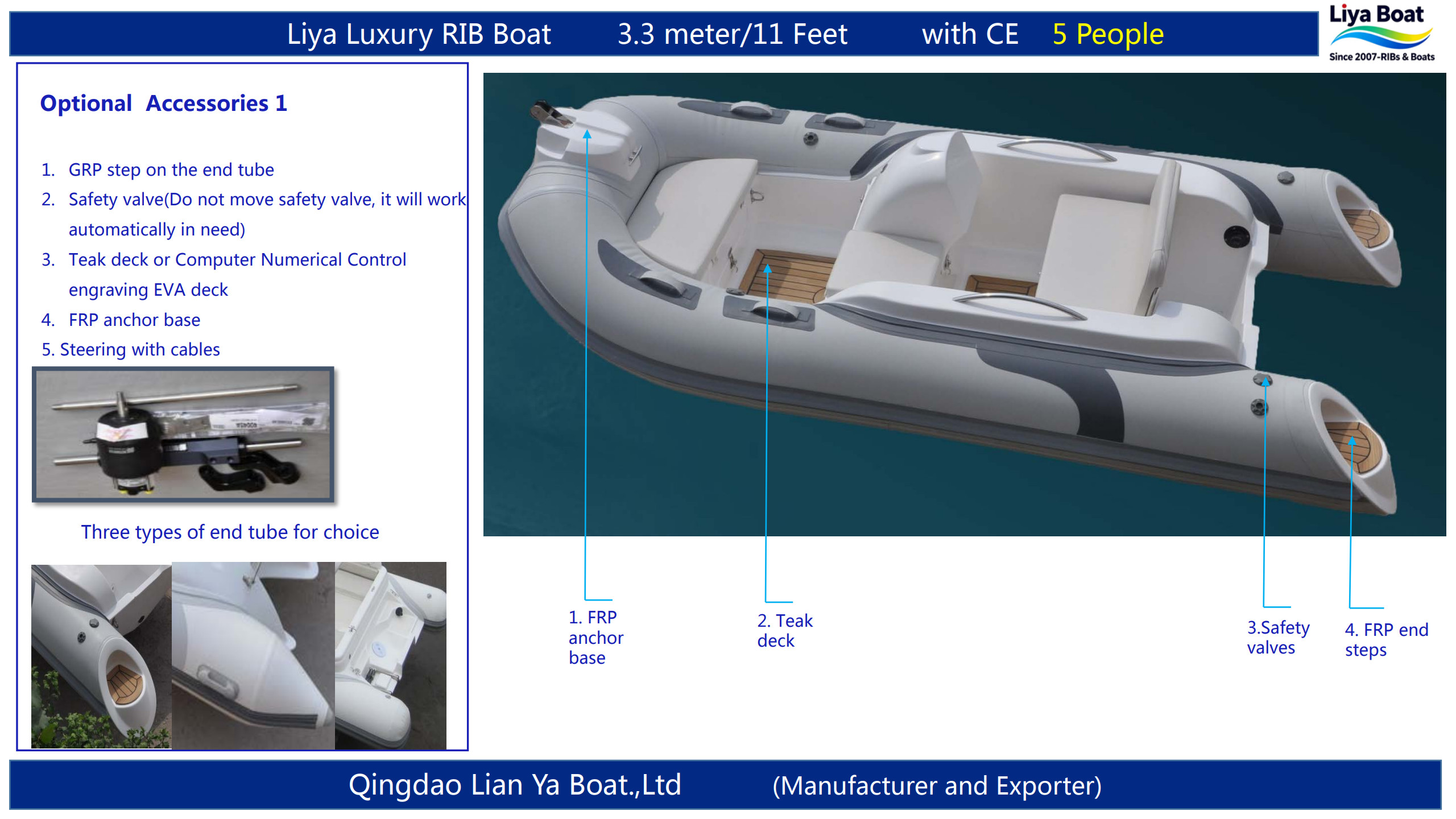 Accessoires optionnels pour petit bateau semi-rigide de 11 pieds 