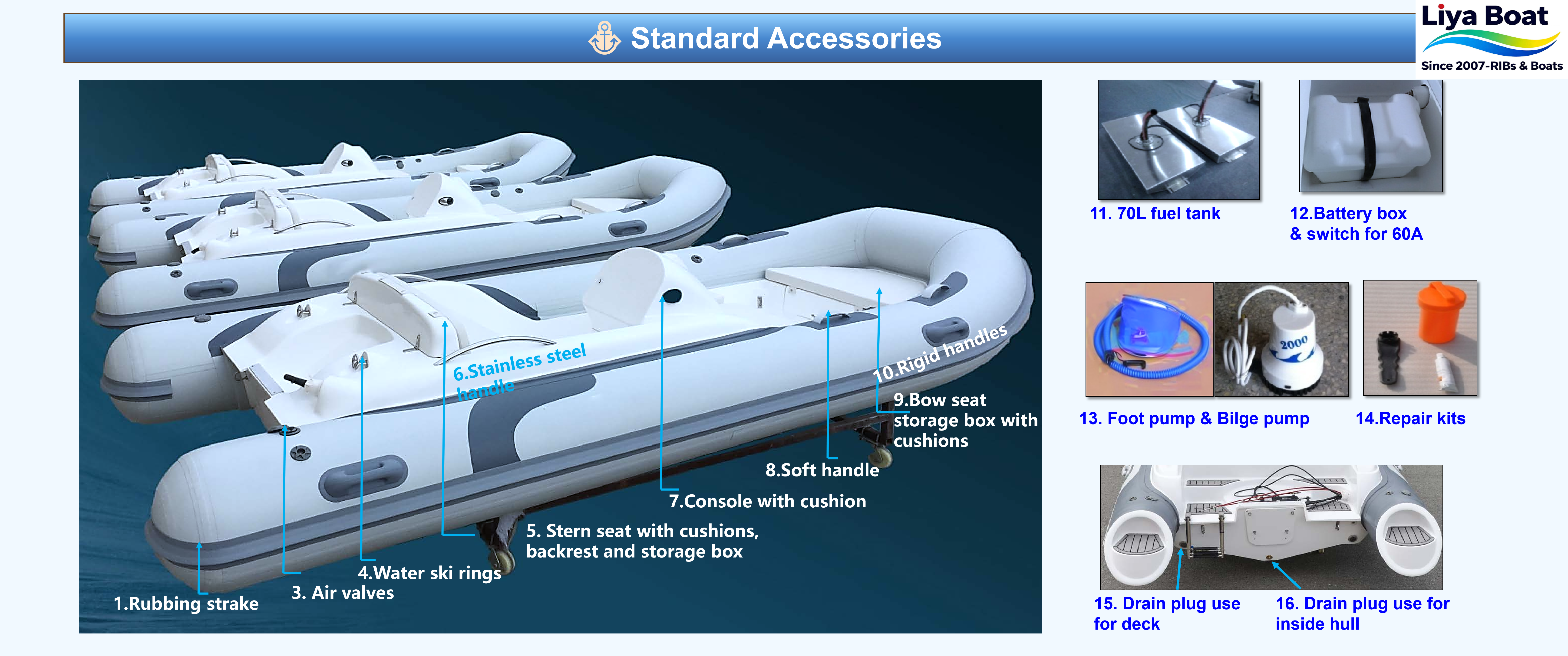 Annexe de yacht semi-rigide Liya de 14 pieds avec accessoires standard, photos