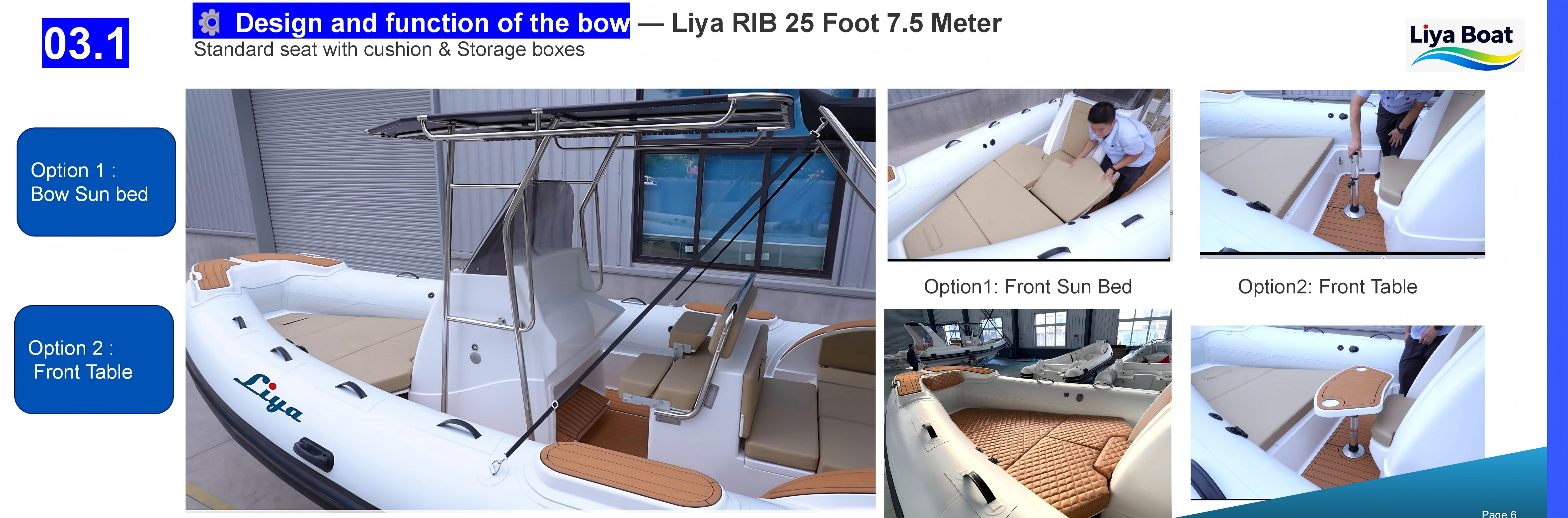 Console avec repose-pieds en option et rangement en RIB personnalisable de 7,5 m, 