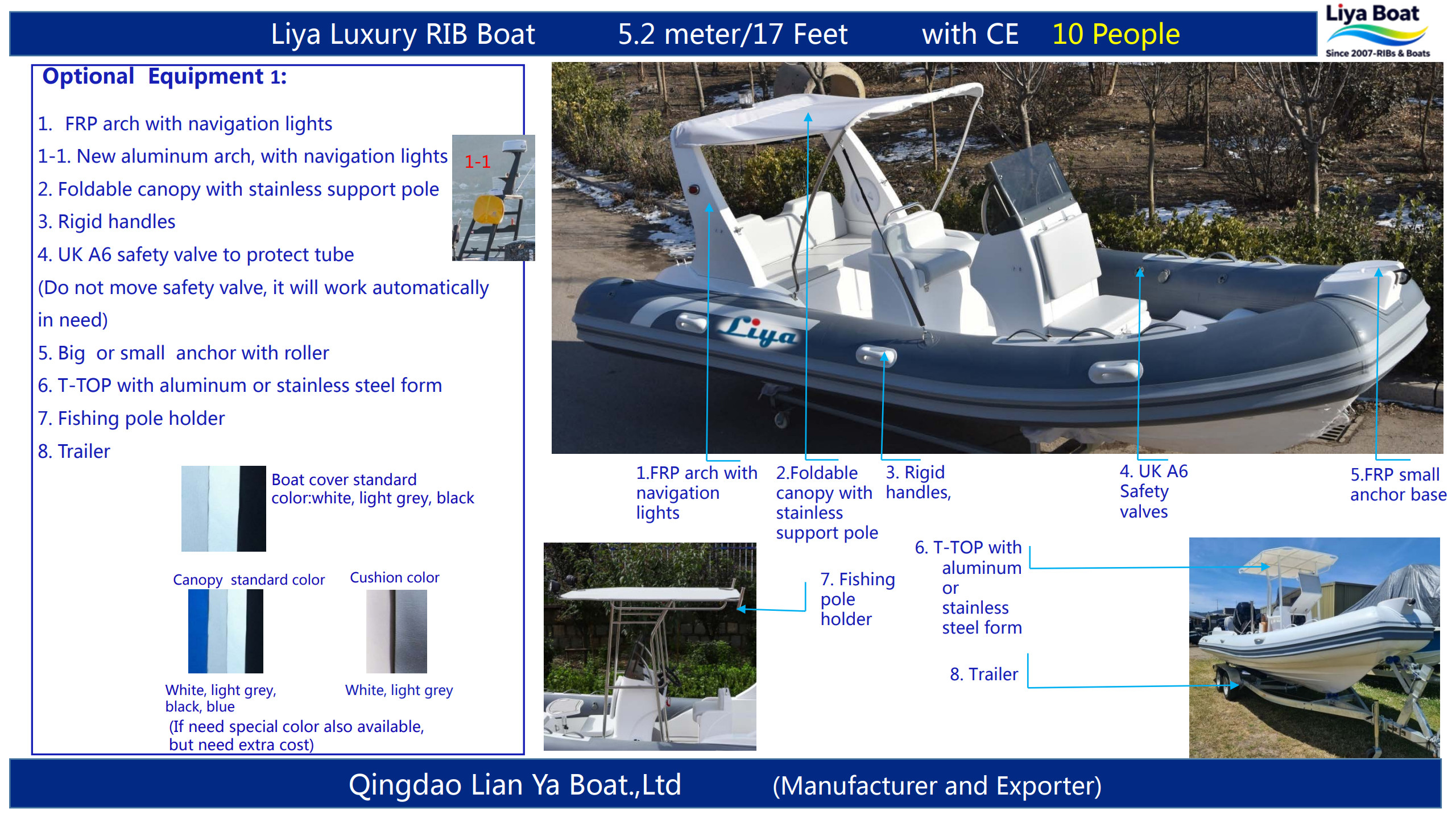 Accessoires optionnels de bateau semi-rigide économique 
