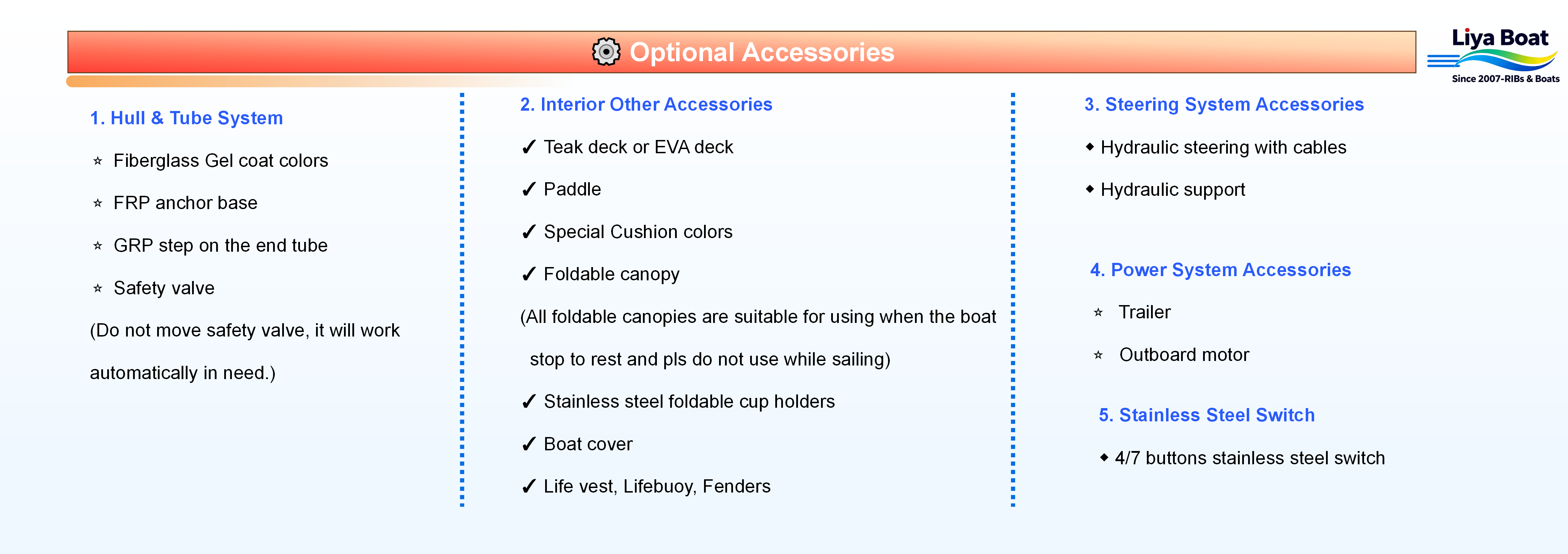 Annexe de yacht de luxe de 3,8 m accessoires en option 