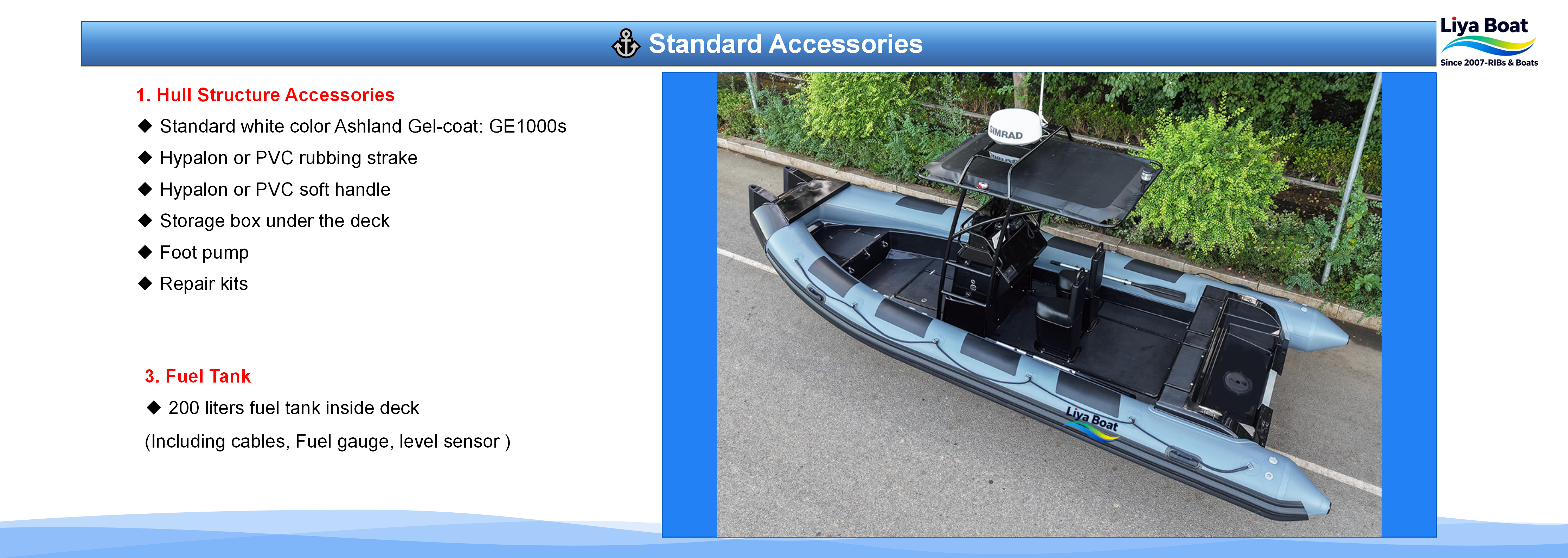 Accessoires standard pour bateau militaire RIB de 22 pieds, 