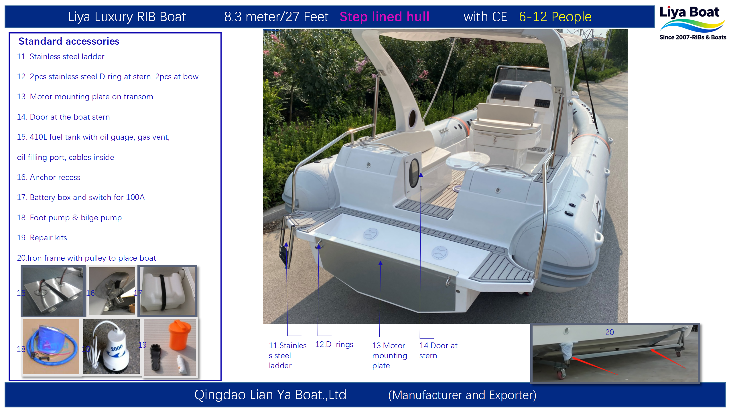 Liston en PVC ou Hypalon sur le RIB de cabine polyvalent. 