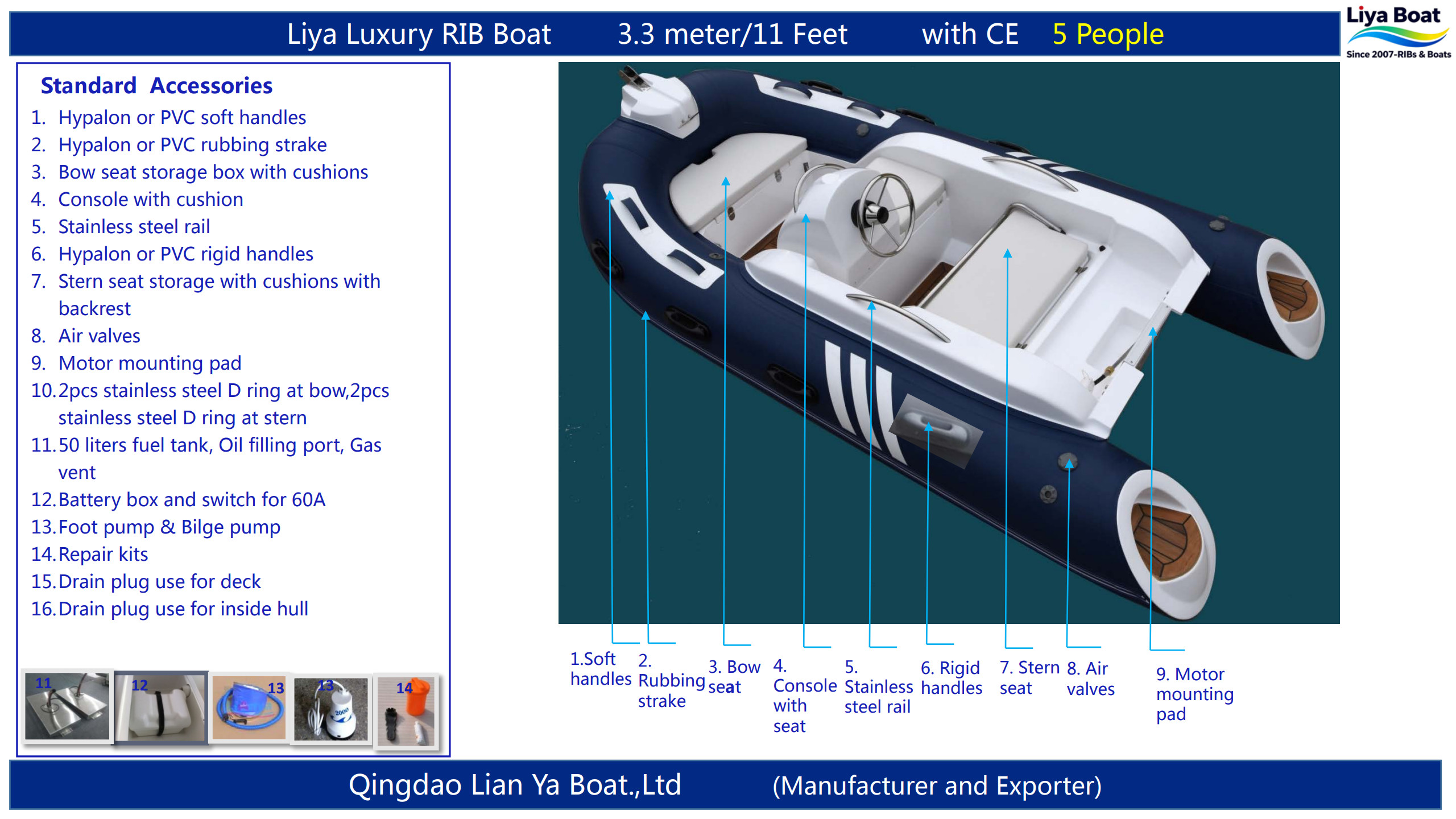 Accessoires standard pour dériveur semi-rigide de 11 pieds 