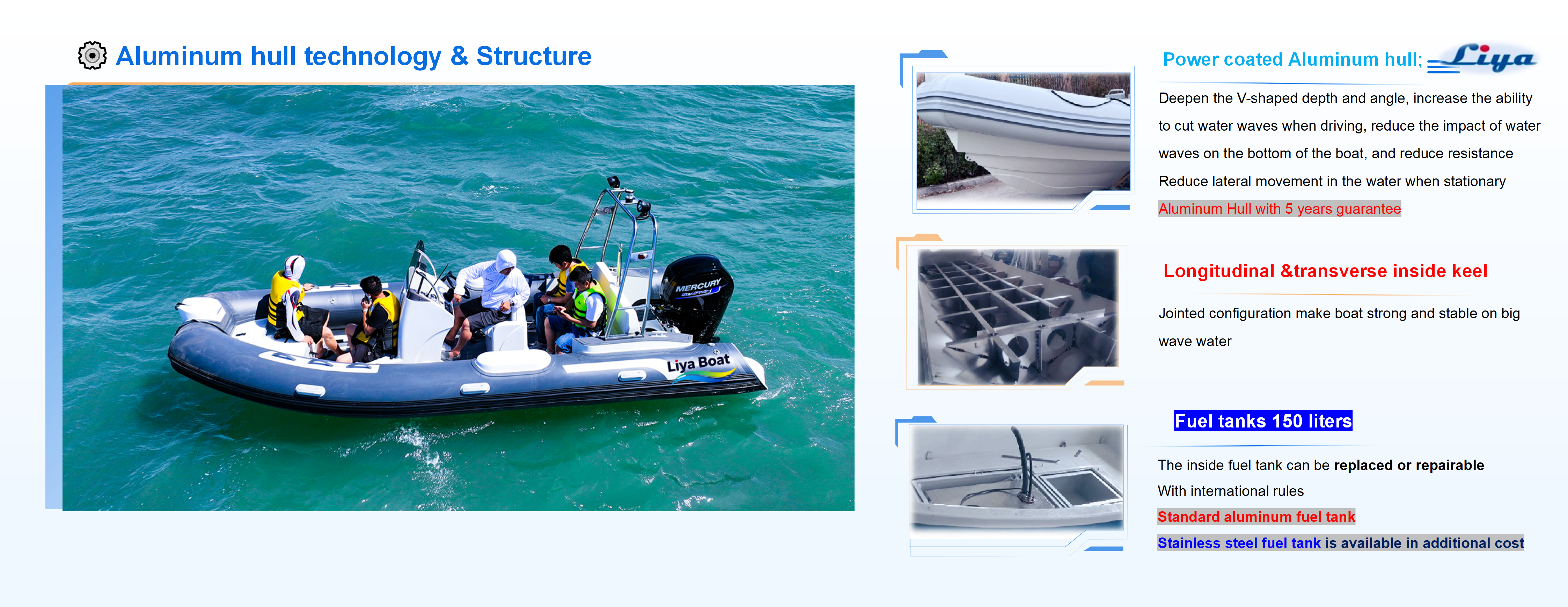 Technologie et structure du bateau semi-rigide de 19 pieds