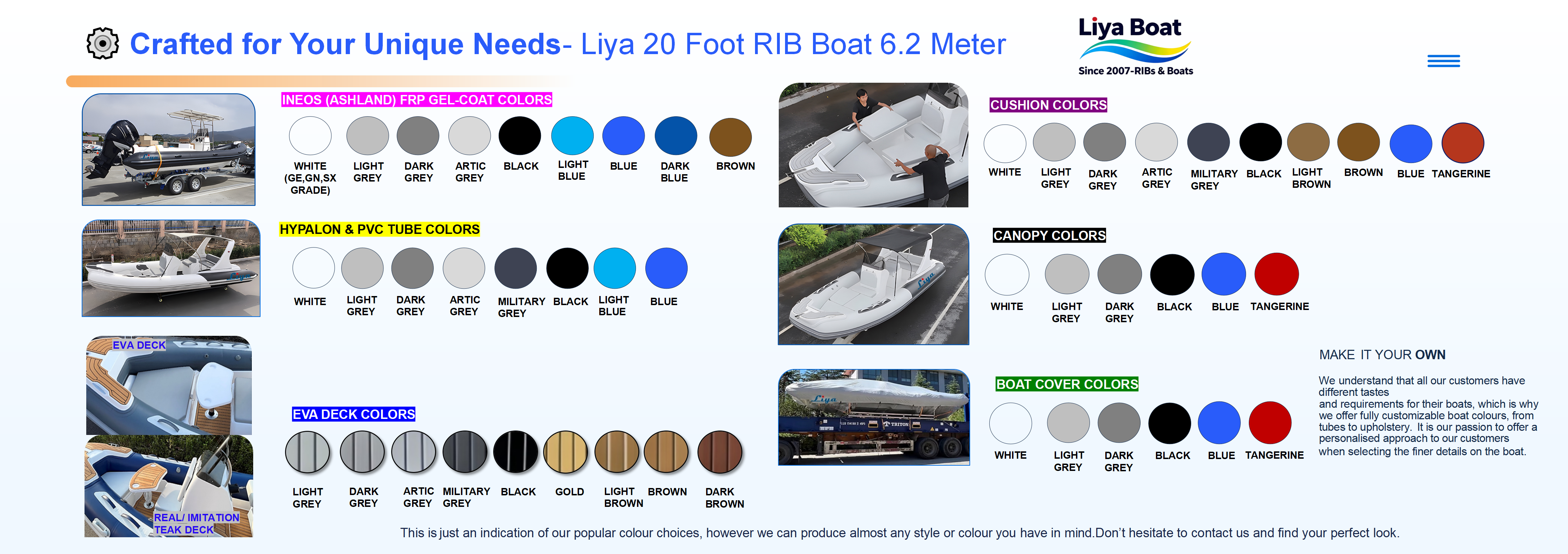 semi-rigide Accessoires et couleurs en option pour bateau semi-rigide de 20 pieds