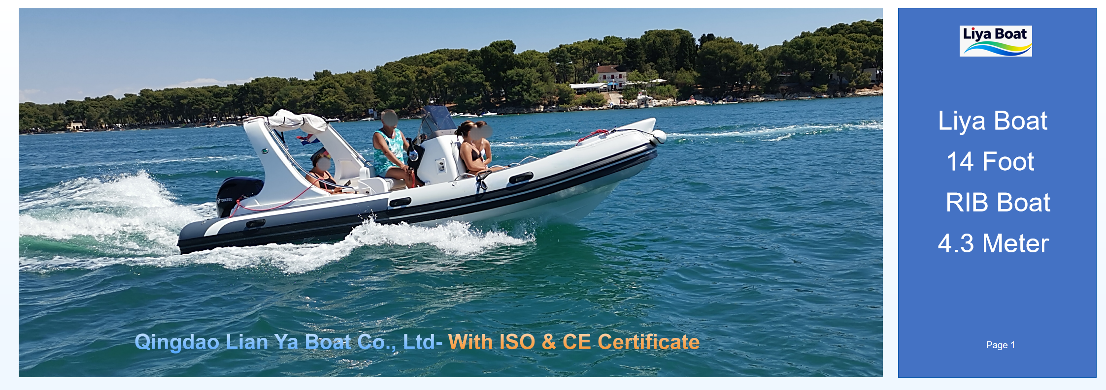 Coussin de soleil en option sur le RIB familial Liya 14 pieds 