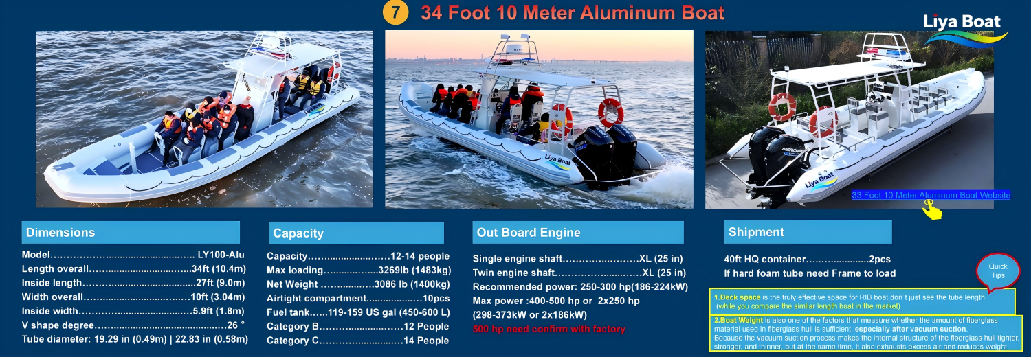 Bateau semi-rigide en aluminium Liya de 34 pieds