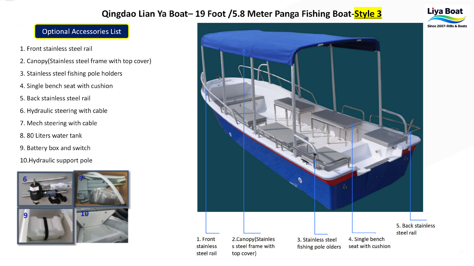 Accessoires optionnels de bateau de pêche Panga de 19 pieds Liya-3