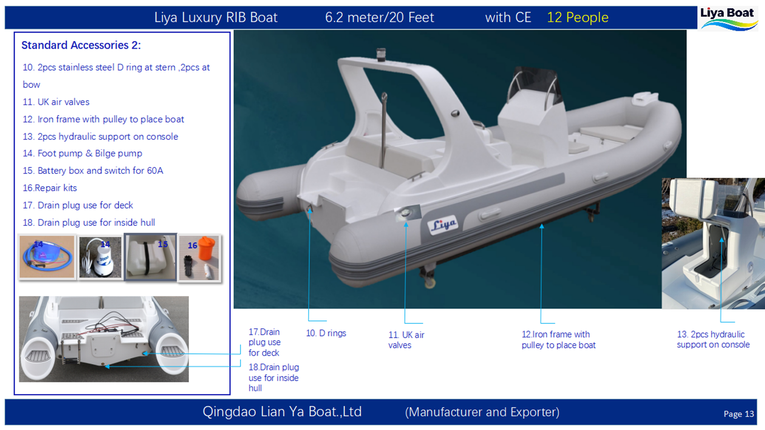 Accessoires standard Liya de 20 pieds 1 