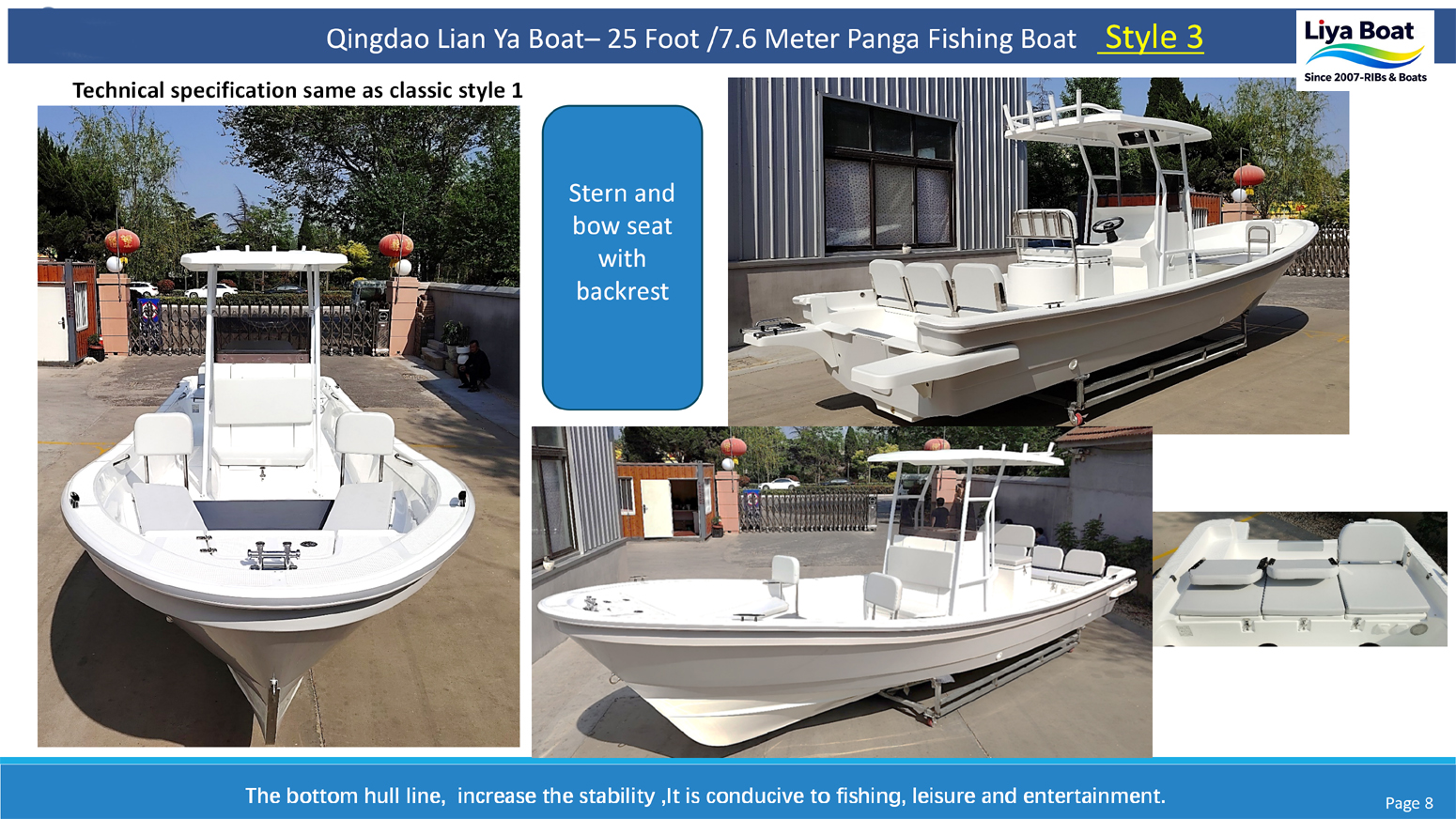 Bateau de pêche Liya Panga de 25 pieds, style 3