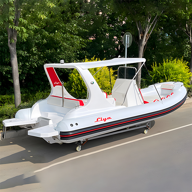 Certains bateaux gonflables rigides de luxe sont terminés dans l'atelier de travail de bateaux de Liya et attendent la vérification finale et le nettoyage pour la livraison