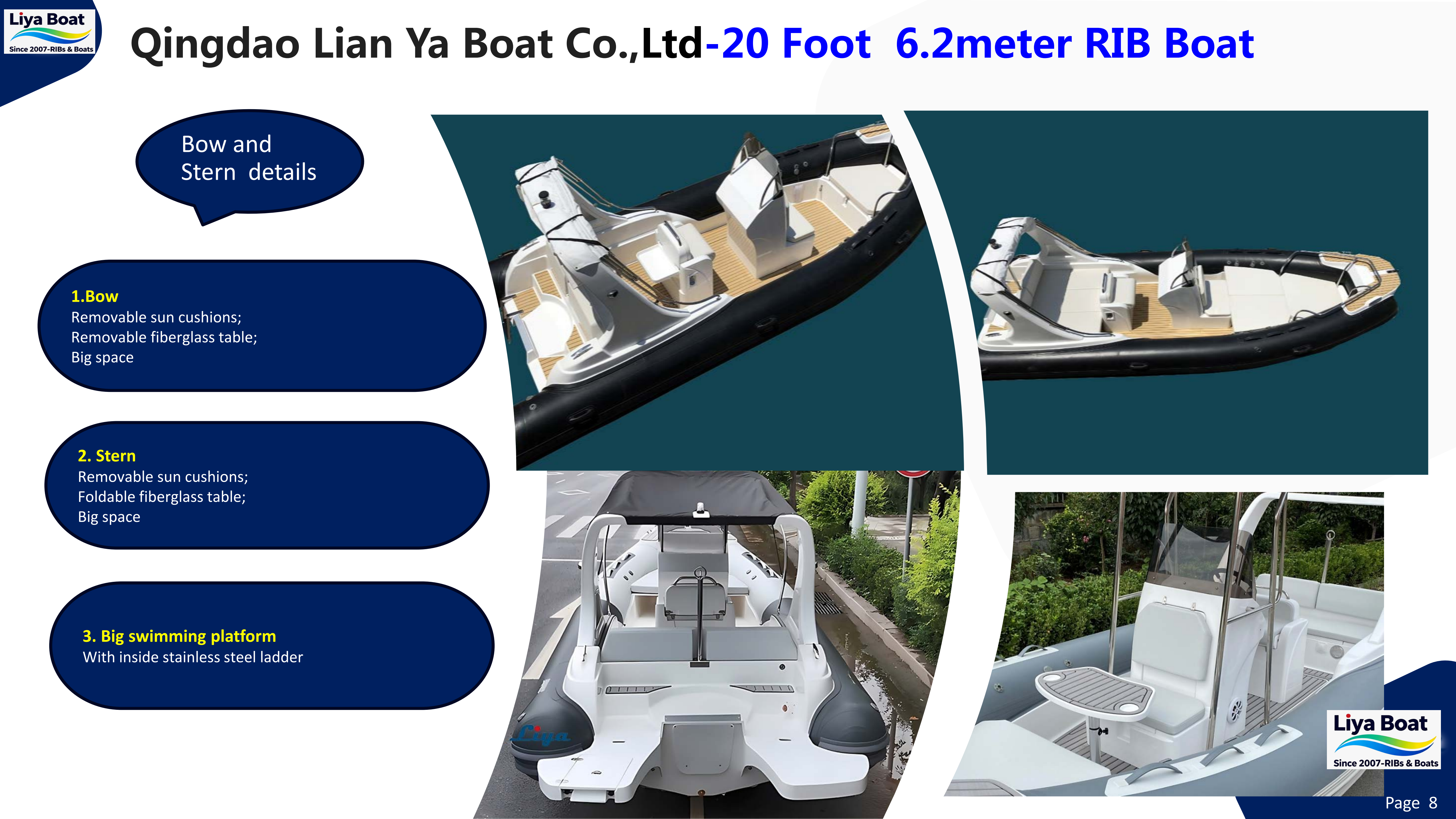 Zone avant avec bains de soleil amovibles et option table en fibre de verre