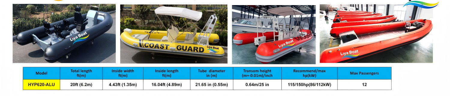 Bateaux RIB &agrave; pont ouvert Liya - Coque en aluminium de 6,2 m