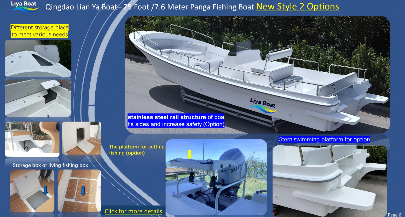 Planche à découper le poisson arrière et poste de travail sur un bateau panga en fibre de verre de 25 pieds avec rangement de siège rembourré