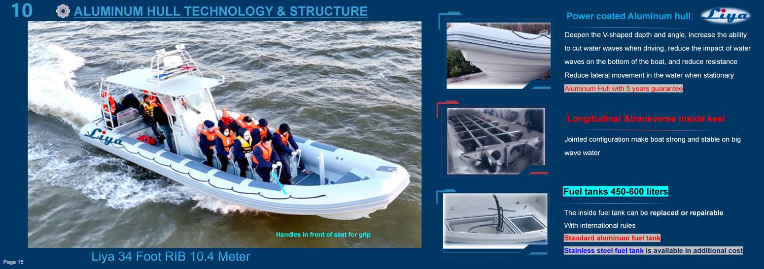 Coque en aluminium Liya Military 34 pieds RIB