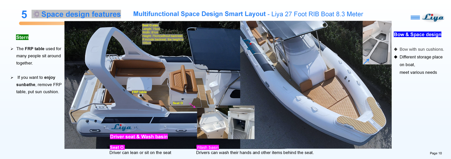 Pont BOW convertible sur le RIB de cabine Liya 27FT