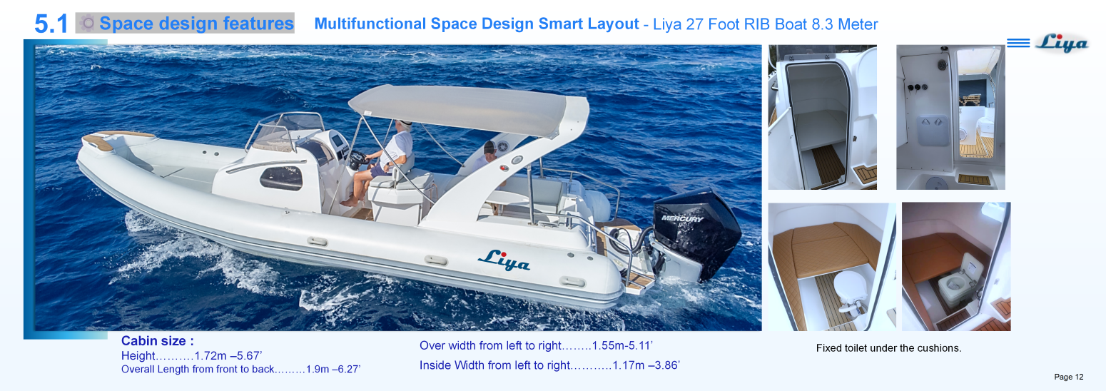 Compartiment de toilette convertible en cabine RIB de 27 pieds