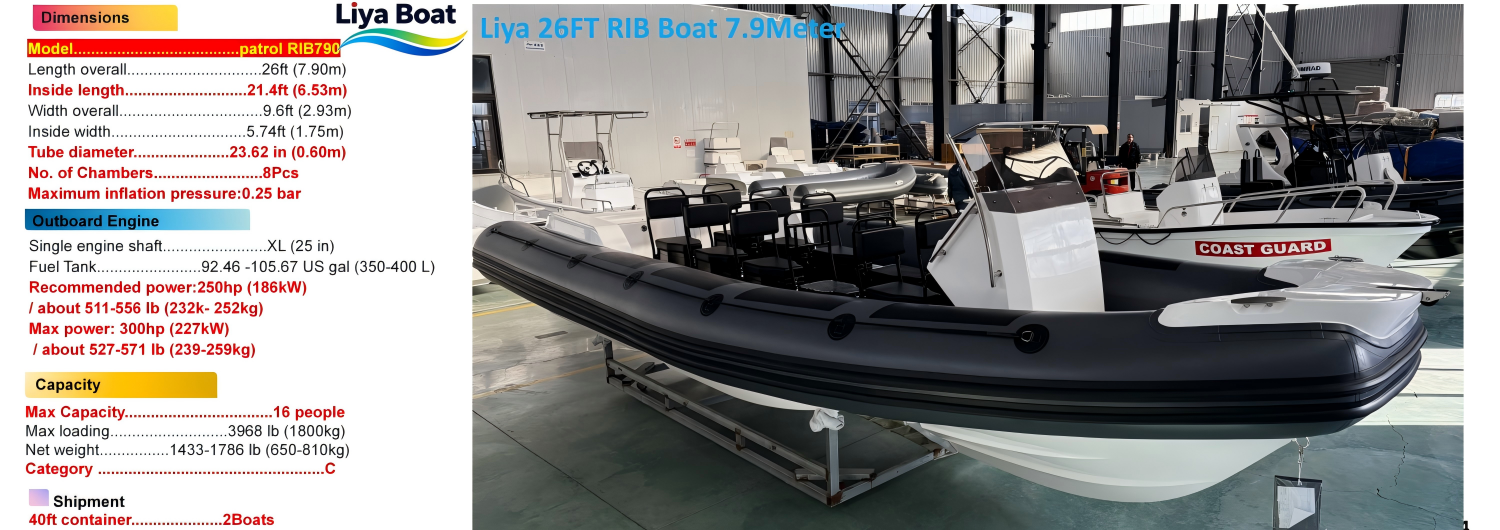 Bateau RIB Liya 26FT 7,9 m&egrave;tres