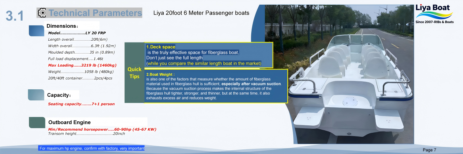 Bateaux &agrave; passagers Liya 20 pieds 6 m&egrave;tres