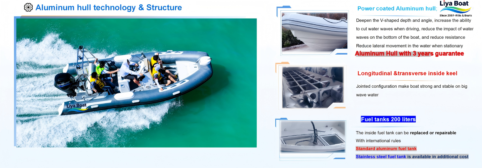 Bateau pneumatique de plongée de 22 pieds avec coque en aluminium et réservoir de carburant