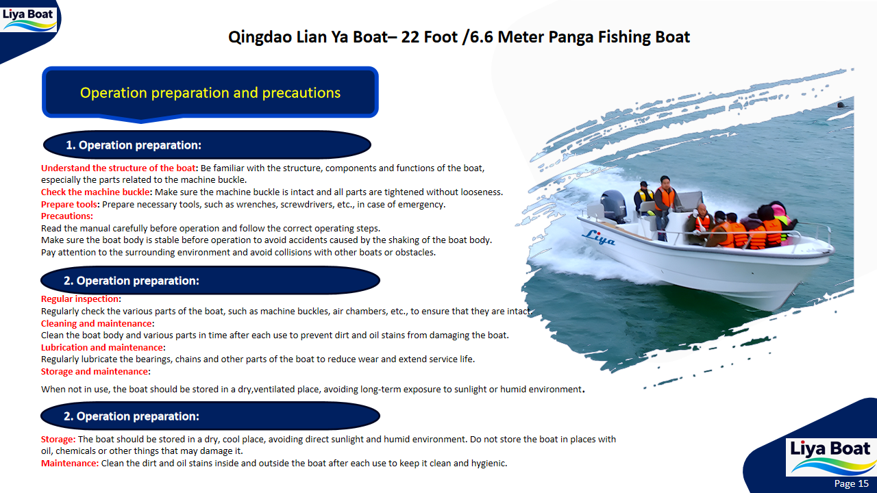 Fonctionnement et précautions du bateau de pêche de 22 pieds