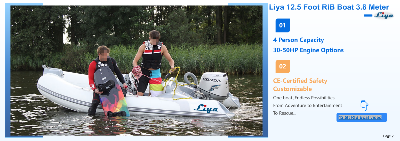 Bateau d'appel d'offres durable Liya RIB pour 4 personnes sur l'eau