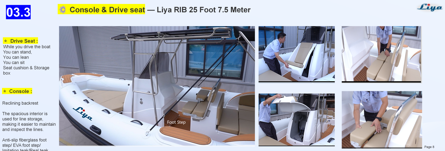Liya 25 Foot RIB Bot avec table arrière et coussin solaire 