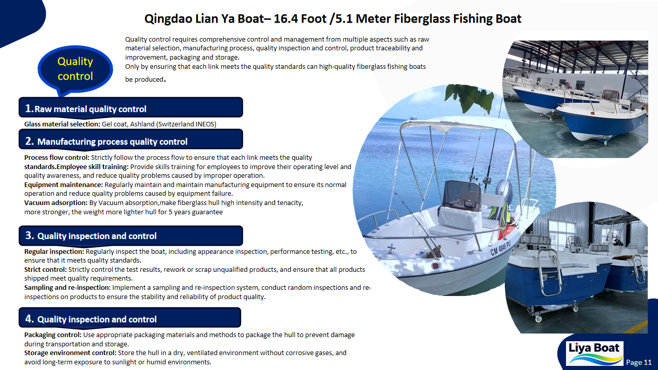 Bateau de pêche en fibre de verre Liya de 16,4 pieds